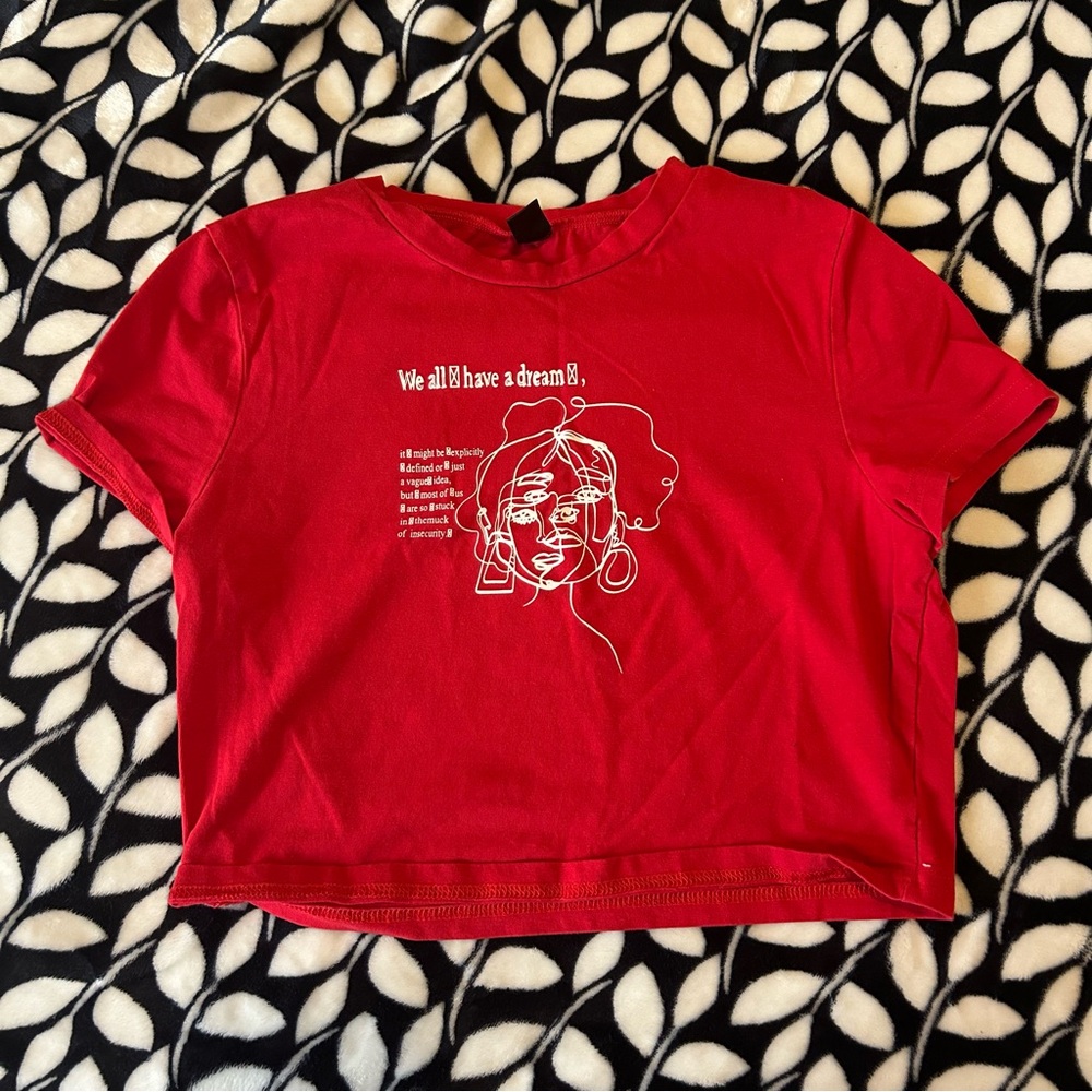 Red Graphic Tee with Artistic Design